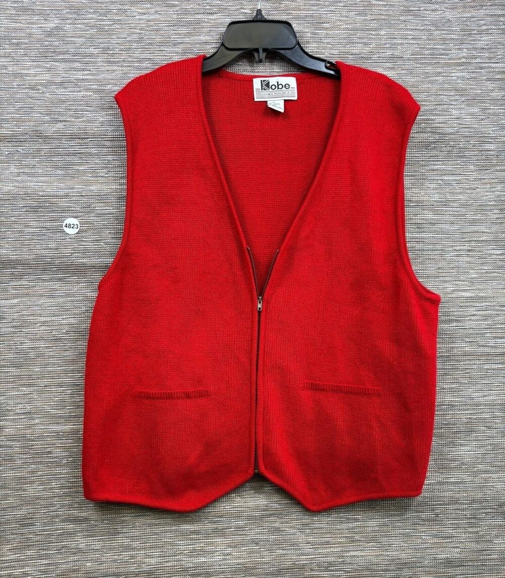 Kobe Sweater Vest Womens Size 2X Red Full Zip Pockets Knit Sleeveless Layering